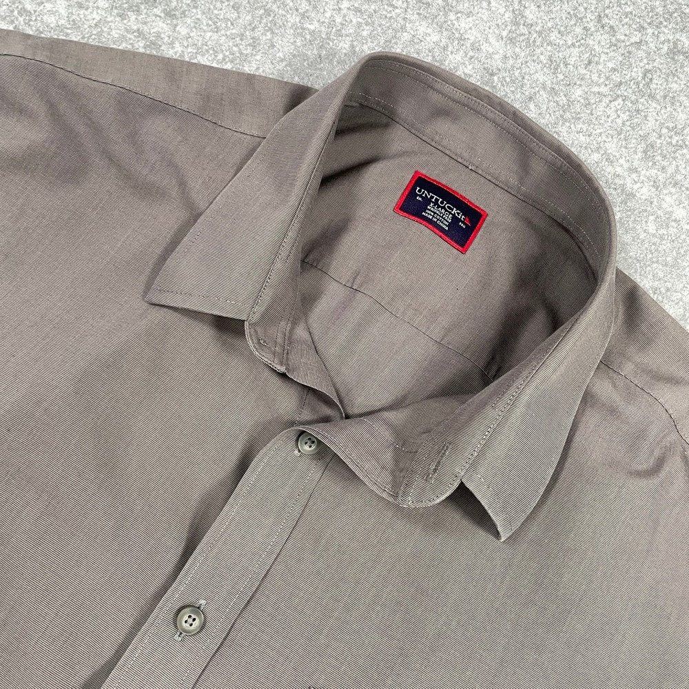 UNTUCKit Mens Button Front Shirt XL Taupe Wrinkle Free 100% Cotton Long Sleeve